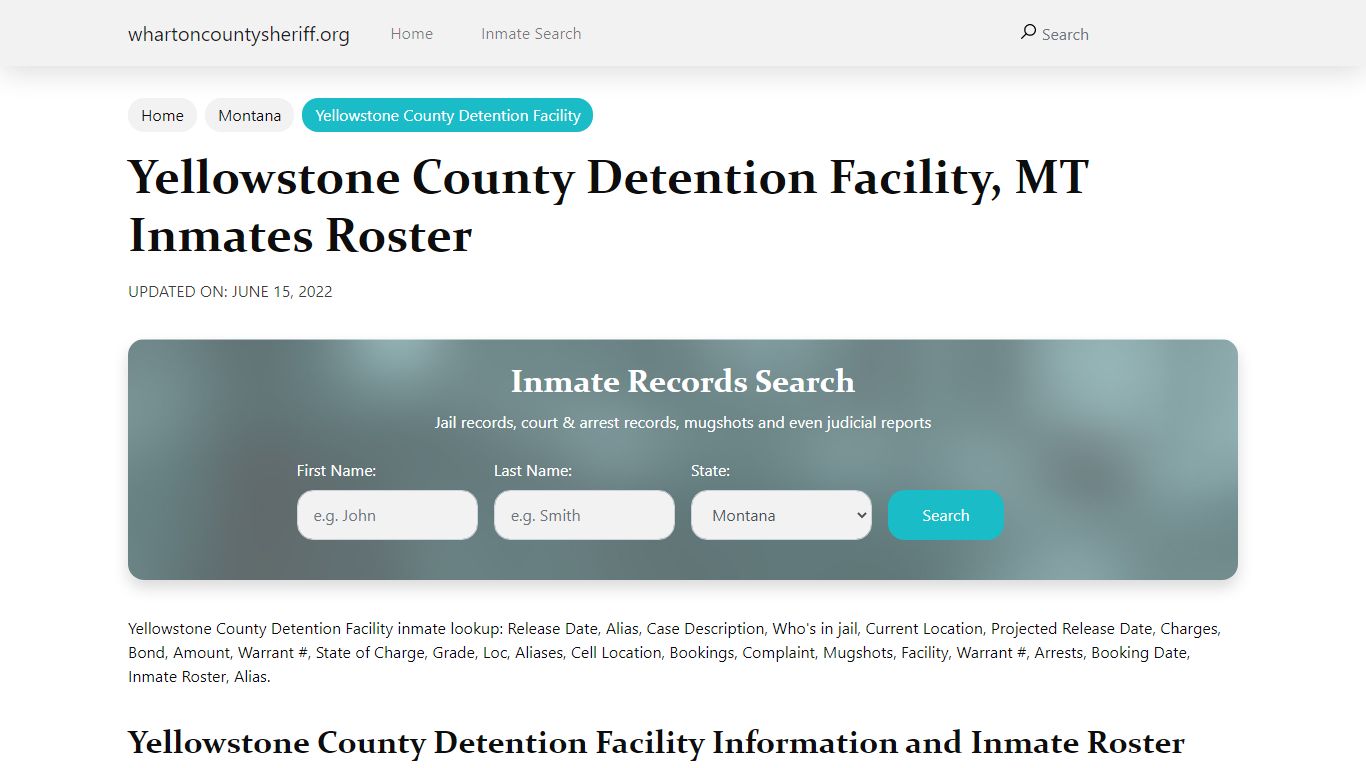 Yellowstone County Detention Facility, MT Jail Roster ...